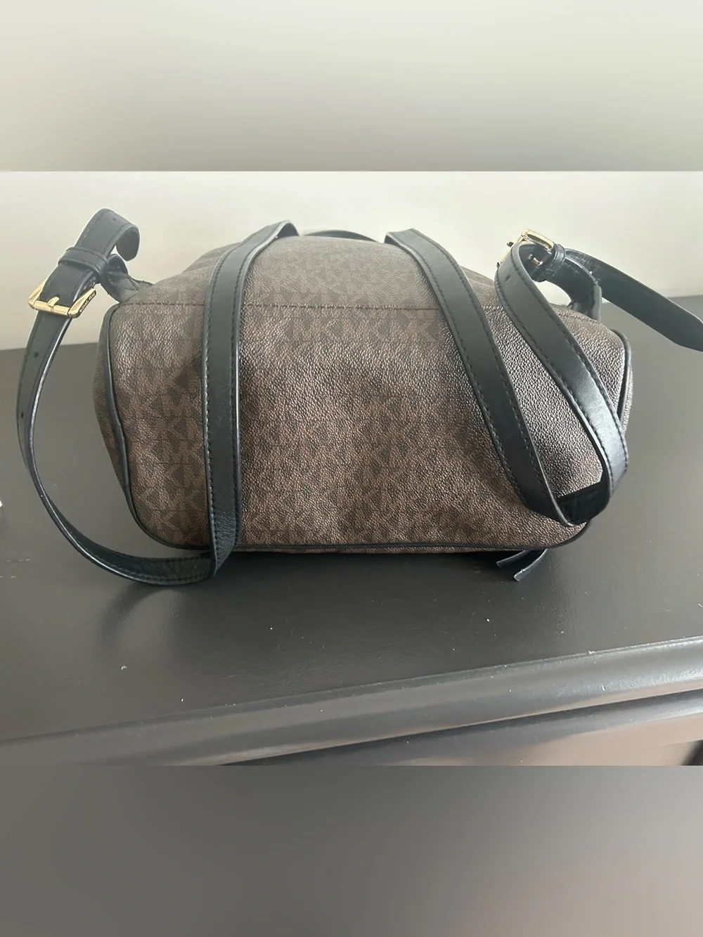 Michael Kors Jaycee Brown MK Signature Logo Backpack Gold Hardware Travel Bag